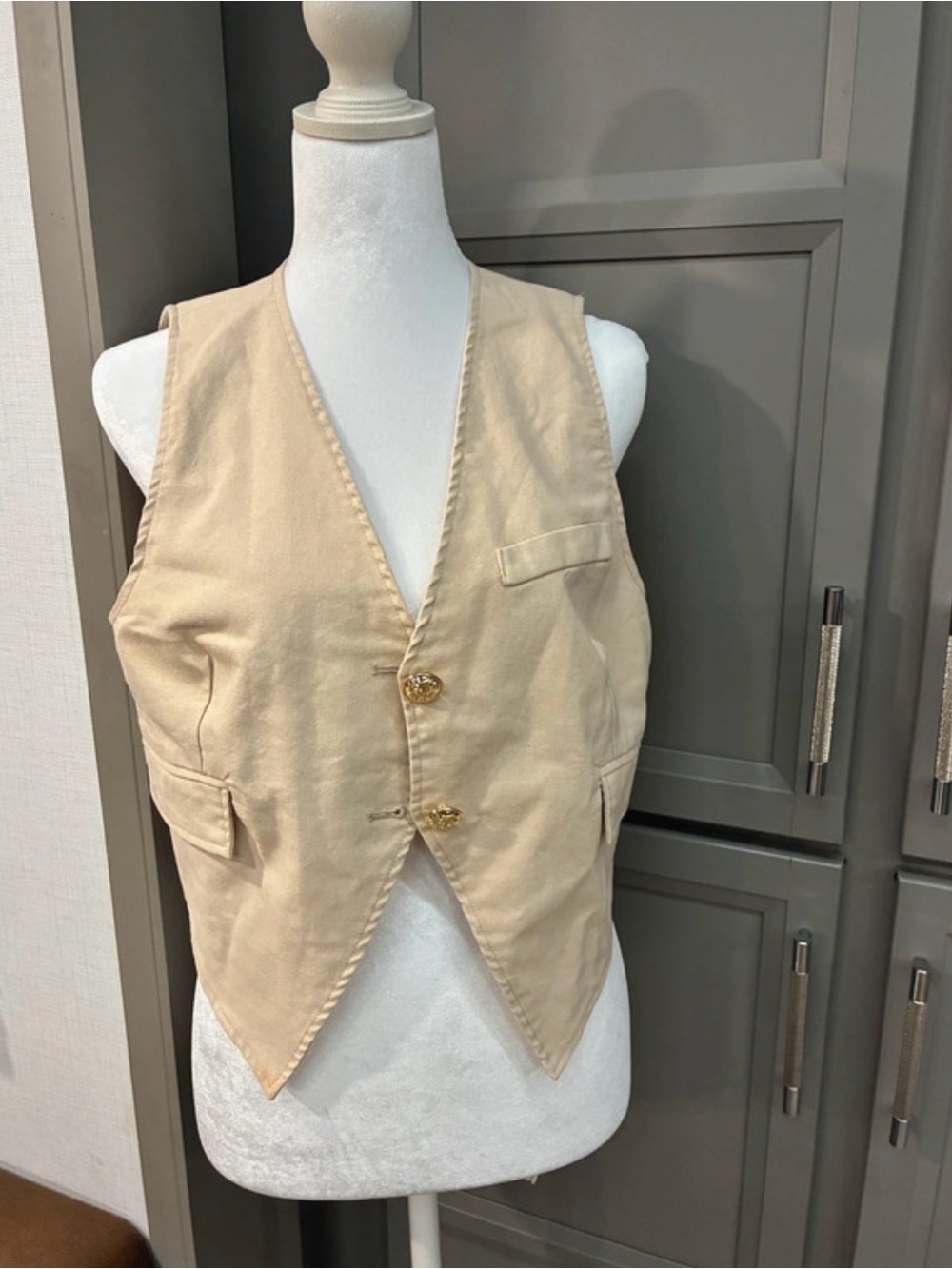 Tailored Beige Women's Vest with Gold Buttons